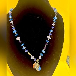 Chico’s Blue Lapis and Quartz Crystal Silver Necklace